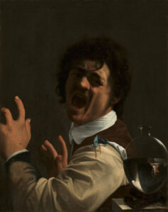 Carlo Saraceni, A Seated Man Recoiling Oil on canvas, 25 1/2 x 20 in Private collection