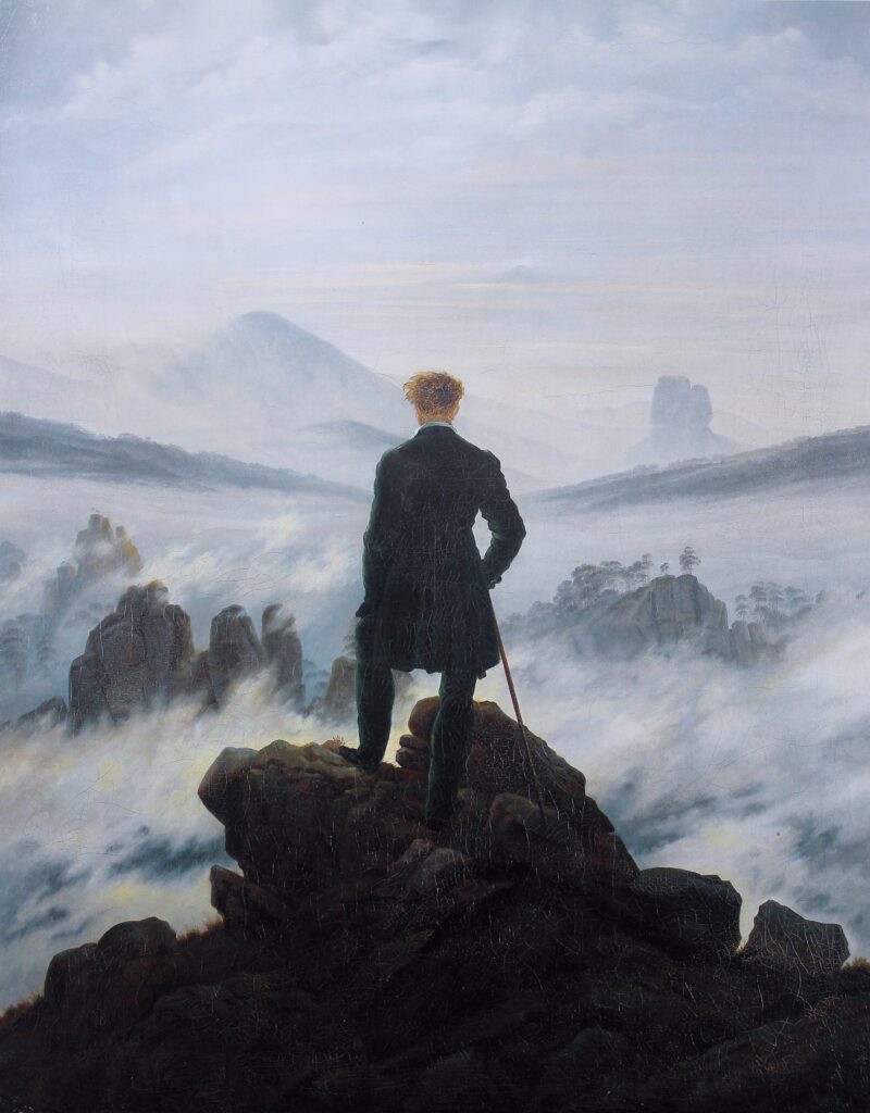 Caspar David Friedrich, Wanderer above the Sea of Fog, c 1817 Oil on canvas, 38.5 x 29.1 in Hamburger Kunsthalle, Hamburg