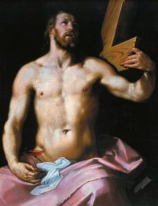 Cornelis van Haarlem, Christ Holding the Cross and a Chalice, circa 1591 Oil on panel, 53.3 x 41.7 in National Museum in Warsaw