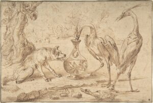 Frans Snyders, Fox With Two Herons, circa 1630–40 Pen and brown ink and brown wash, traces of black chalk, 7 5/16 x 10 15/16 in Metropolitan Museum of Art, New York