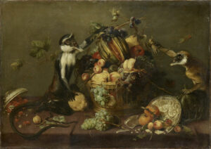 Frans Snyders,Two Monkeys Raiding a Fruit Basket, between 1630 and 1640 Oil on canvas, 33 x 46.8 in Louvre Museum, Paris