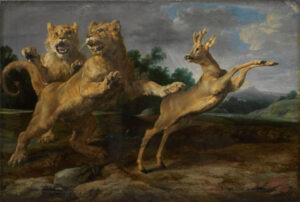 Frans Snyders, Two Young Lions Chasing a Roe, 1620-1625 Oil on canvas, 64.1 x 94.4 in Alte Pinakothek, Munich