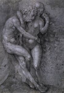 Jan Gossaert, Adam and Eve, c 1520 Pen and ink, brush and ink, and white gouache, on blue-gray prepared paper, 13.7 x 9.4 in Devonshire Collection, Chatsworth House, Derbyshire, England