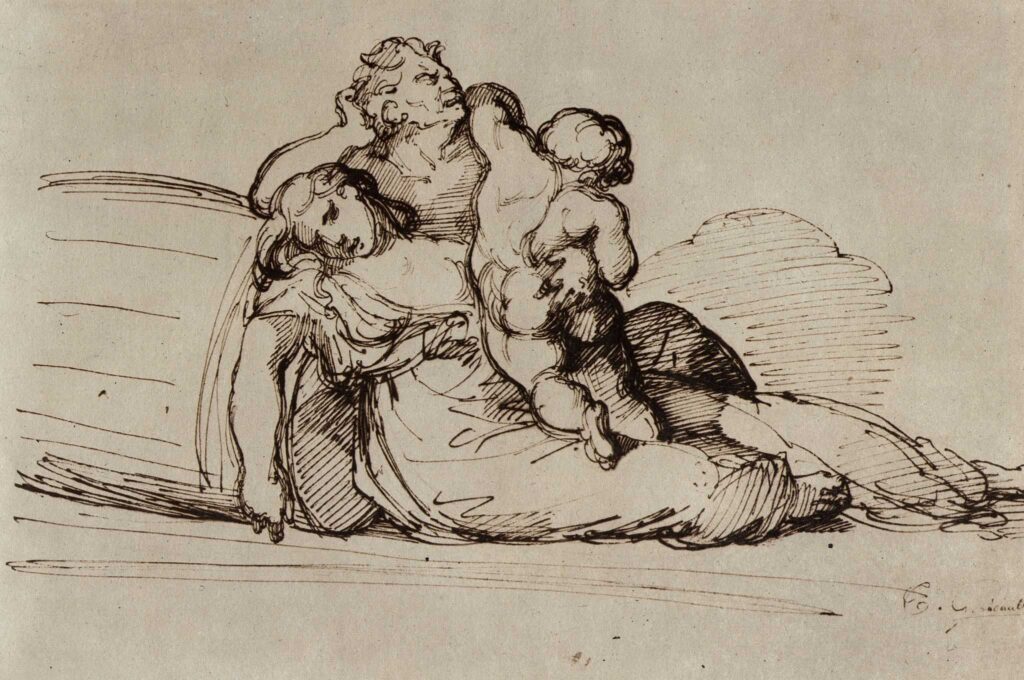 Théodore Géricault, Study for 'the Raft of the Medusa', c 1818 Ink over pencil on paper, 80 x 117.7 in Louvre Museum, Paris