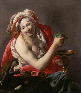Hendrick ter Brugghen, Bacchante with an Ape, 1627 Oil on canvas, 40.51 x 35.51 in Getty Center, Los Angeles