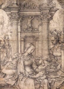 Jan Gossaert, Virgin and Child with Saints, circa 1511 Black chalk, 16.73 x 12.20 in Rijksmuseum, Amsterdam