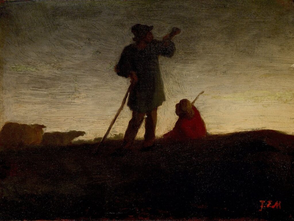 Jean-Francois Millet, Shepherd Recalling the Flock, 1866–1872 Oil on panel, 4.5 × 6.1 in Ashmolean Museum, Oxford