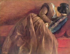 Adolph von Menzel, Menzel's Sister Emilie, Sleeping, circa 1848 Oil on paper mounted on canvas, 18.4 x 23.6 in Hamburger Kunsthalle, Germany