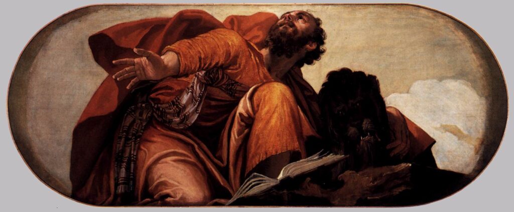 Paolo Veronese, Saint Mark the Evangelist, 1555 Oil on canvas, 33.4 x 78.7 in Church of San Sebastian, Venice