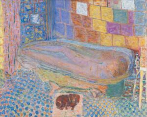 Pierre Bonnard, Nude in the Bathtub with a Small Dog, between 1941 and 1946 Oil on canvas, 48 1/4 × 59 1/4 in Carnegie Museum of Art, Pittsburgh