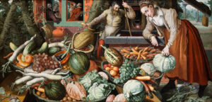 Pieter Aertsen, Market Scene, 1569 Oil on panel, 32.87 x 66.73 in Hallwyl Museum, Stockholm
