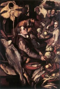 Pieter Aertsen, Market Scene, first half of 16th century Oil on oak wood, 50 x 33.4 in Wallraf–Richartz Museum, Cologne