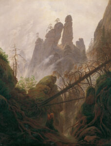 Caspar David Friedrich, Rocky Ravine in the Elbe Sandstone Mountains, 1822 Oil on canvas, 37 x 29.1 in Belvedere, Vienna