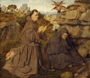 Jan van Eyck, Saint Francis of Assisi Receiving the Stigmata, circa 1432 Oil on panel and on vellum, 5 x 5.7 in Galleria Sabauda, Turin, Italy