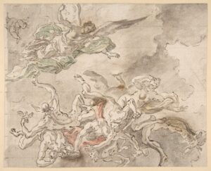 Francesco Solimena, Study for the Fall of Simon Magus, 1690 Pen and brown ink, gray, green, and rose washes over graphite Metropolitan Museum of Art, New York