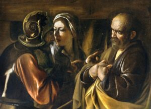 Caravaggio, The Denial of Saint Peter, circa 1610 Oil on canvas, 37 x 49.3 in Metropolitan Museum of Art, New York