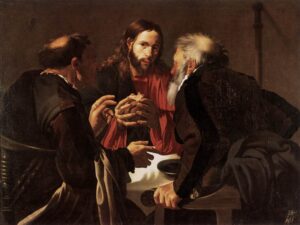 Hendrick ter Brugghen, Supper at Emmaus, between circa 1619 and circa 1620 Oil on canvas, 42.9 x 55.5 in Sanssouci Picture Gallery, Potsdam, Germany