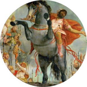Paolo Veronese, The sacrificial death of Marcus Curtius, between circa 1550 and circa 1552 Oil on canvas, 87.2 in (diameter) Kunsthistorisches Museum, Vienna