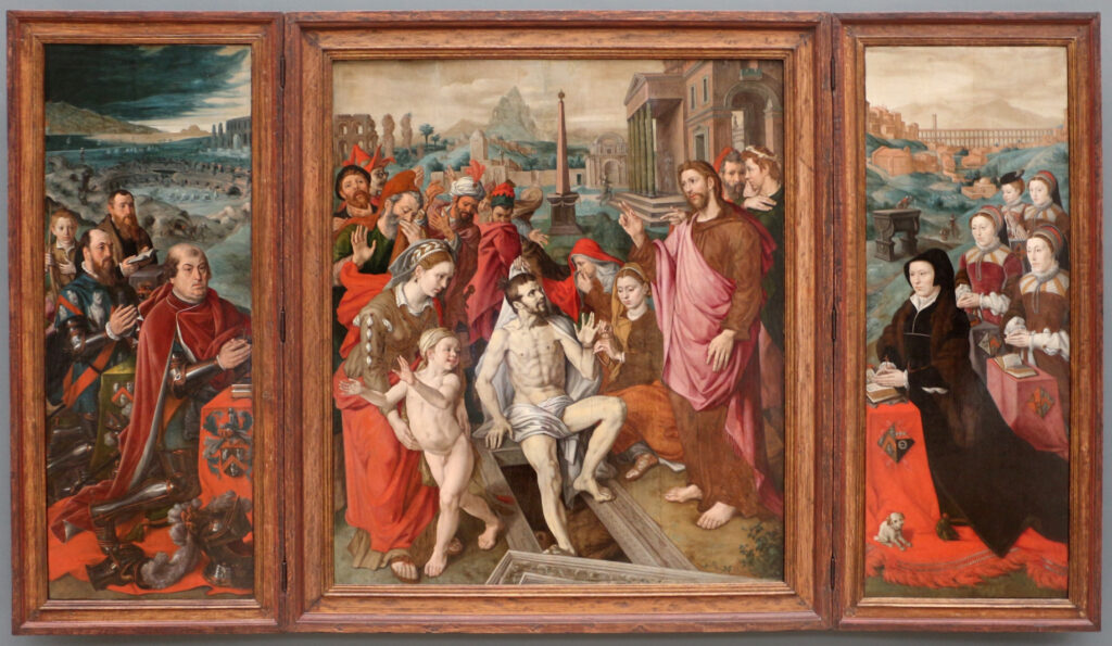 Jan Cornelisz Vermeyen, Triptych of the Micault Family, c 1547–1549 Oil on wood, 57 x 49.2 in, central panel; 59.6 x 22.4 in, wings Royal Museums of Fine Arts of Belgium, Brussels