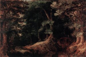 Gillis van Coninxloo, Forest Landscape, 1598 Oil on panel, 16.5 x 24 in Liechtenstein Museum, Vienna