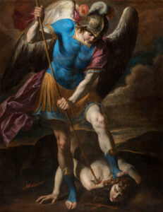 Domenico Antonio Vaccaro, Archangel Michael Fights Against the Fallen Angel Oil on canvas, 61.4 x 48 in National Gallery Prague