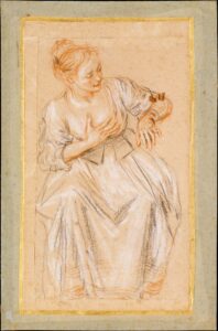 Jean-Antoine Watteau, Seated Woman, between 1716 and 1717 Drawing, 9.4 × 5.4 in Metropolitan Museum of Art, New York