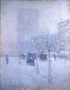 Childe Hassam, Late Afternoon, New York, Winter, c 1900 Oil on canvas, 36.9 x 29 in Brooklyn Museum, New York