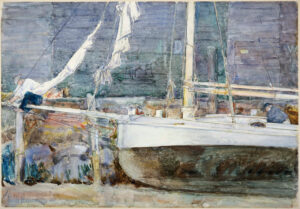 Childe Hassam, Drydock, Gloucester, c 1890 Watercolor over ink and graphite, 13 3/16 in x 19 1/2 in The Phillips Collection, Washington DC