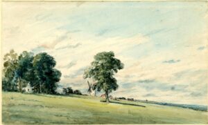 John Constable, Landscape With Tree in Centre, Windmill at Rear Watercolor British Museum, London