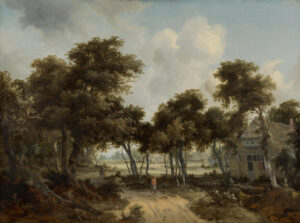 Meindert Hobbema, Cottages in a Forest, c 1665 Oil on panel, 20.8 x 27.9 in Mauritshuis, The Hague