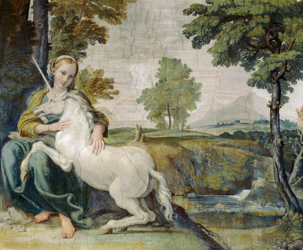 Domenichino, Virgin and Unicorn, 1604–1605 Fresco Palazzo Farnese, Rome