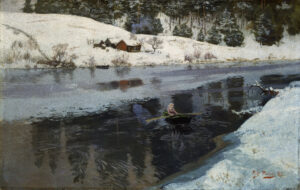 Frits Thaulow, Winter at the River Simoa, 1883 Oil on canvas, 30.9 x 19.5 in National Museum of Art, Architecture and Design, Oslo