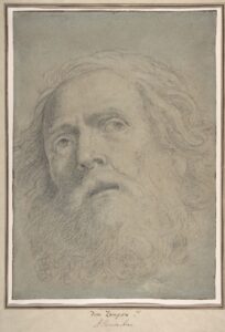 Domenichino, Head of a Bearded Man, 1620–30 Black chalk, highlighted with white chalk, on blue-gray paper partly faded light brown, 13-3/8 x 9-9/16 in Metropolitan Museum of Art, New York