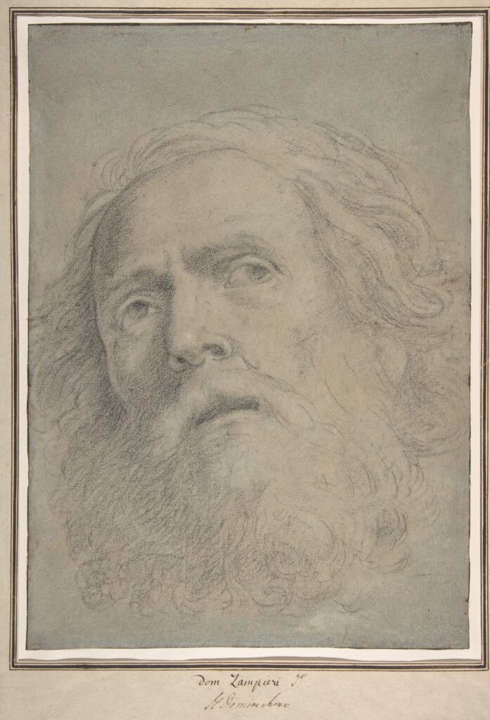 Domenichino, Head of a Bearded Man, 1620–1630 Black chalk, highlighted with white chalk, 13.4 × 9.6 in Metropolitan Museum of Art, New York