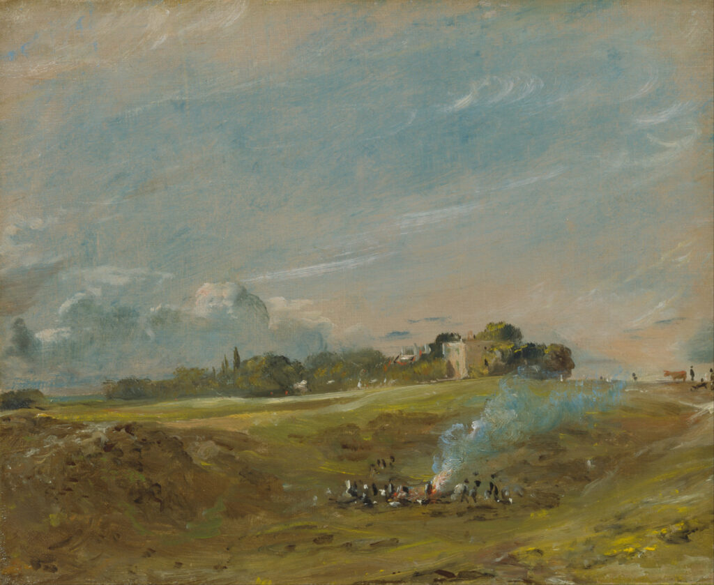 John Constable, Hampstead Heath, with a Bonfire, c 1822 Oil on canvas, 12.36 x 14.48 in Yale Center for British Art, New Haven, Connecticut