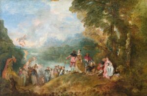 Jean-Antoine Watteau, The Embarkation for Cythera, 1717 Edit this at Wikidata Oil on canvas, 50.7 x 76.3 in Louvre Museum, Paris