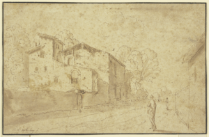 Cornelis van Poelenburgh, Country Road Passing Italian Buildings Ink on paper, 6.1 x 9.25 in Städel Museum, Frankfurt
