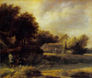 Meindert Hobbema, Fishermen's Cottages in the Dunes, c 1680 Oil on panel, 7.5 x 8.9 in Städel Museum, Frankfurt