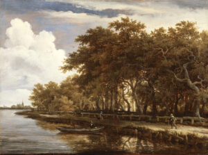 Meindert Hobbema, View Along the Amstel, c 1660 Oil on panel, 13.7 x 18.7 in Saint Louis Art Museum