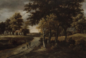 Meindert Hobbema, Wooded Landscape with Figures on a Path Oil on canvas, 10 1/16 × 14 5/8 in Yale University Art Gallery, New Haven