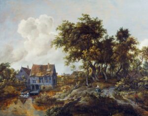 Meindert Hobbema, A Watermill beside a Woody Lane Oil on canvas, 20.5 x 26.8 in Royal Collection, UK