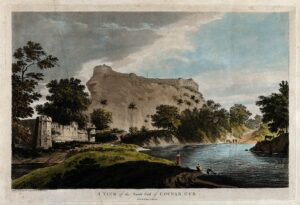 William Hodges, Northern view of Chunar from the Ganges, Uttar Pradesh, 1785 Coloured etching Wellcome Collection