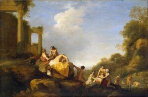 Cornelis van Poelenburgh, Landscape with Diana and Callisto, 17th century Oil on panel, 21.2 x 32.2 in Hermitage Museum, St Petersburg