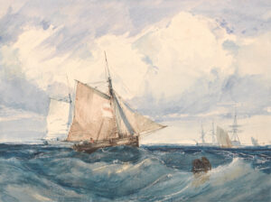 Richard Parkes Bonington, Cutter and Other Shipping in a Breeze, from 1827 until 1828 Watercolor, 5.86 x 7.75 in Yale Center for British Art, New Haven