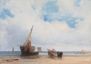 Richard Parkes Bonington, Beached Vessels and a Wagon, near Trouville, France, circa 1825 Oil on canvas, 20.39 x 26.37 in Yale Center for British Art, New Haven