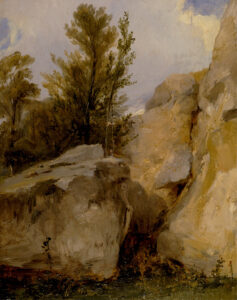 Richard Parkes Bonington, In the Forest of Fontainebleau, circa 1825 Oil on millboard, 16.61 x 13.62 in Yale Center for British Art, New Haven