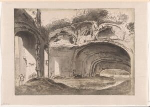 Cornelis van Poelenburgh, Ruin of the Villa of Maecenas in Tivoli Brush in black and grey on paper, 13.5 x 18.7 in Rijksmuseum, Amsterdam