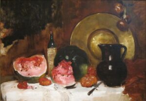 Frank Duveneck, Still-life with Watermelon, circa 1878 Oil on canvas, 25 x 38 in Cincinnati Art Museum