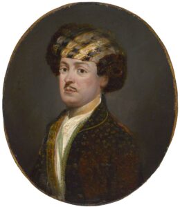 Tilly Kettle, Major William Davy, Bengal Army, Persian Secretary to the Governor-General, in Persian Dress, c 1780 Oil on canvas, 13.7 x 11.8 in National Army Museum, London