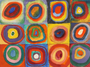 Wassily Wassilyevich Kandinsky, Color Study, Squares with Concentric Circles, 1913 Watercolor, gouache and crayon on paper, 9.4 x 12.4 in Lenbachhaus, Munich